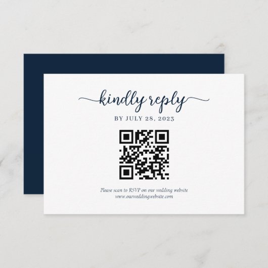 Minimale Marine Blauw Floral Monogram QR Code Brui RSVP Kaartje (Voorkant / Achterkant)