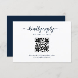 Minimale Marine Blauw Floral Monogram QR Code Brui RSVP Kaartje