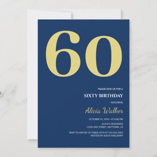 Minimale Marine Blauw Goud Typografie Verjaardag Kaart (Voorkant)