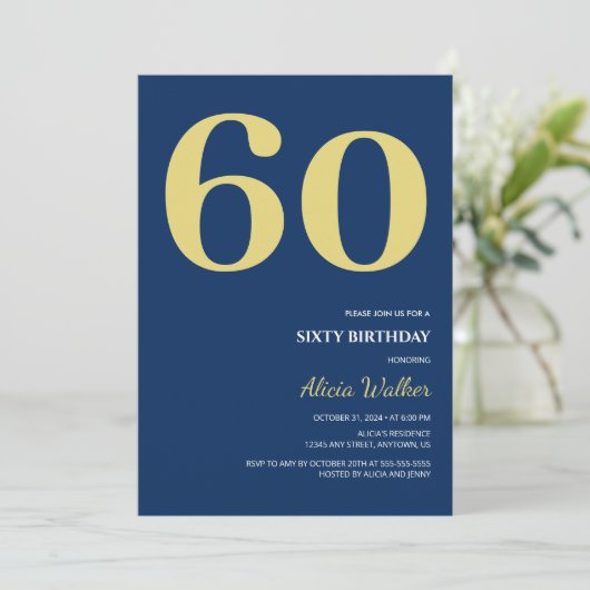 Minimale Marine Blauw Goud Typografie Verjaardag Kaart (Staand voorkant)