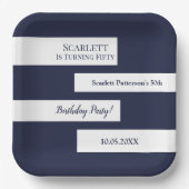 Minimale Marine Blauw Wit Elegant Chic 50e Verjaar Papieren Bordje (Voorkant)