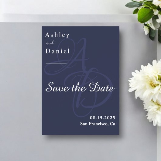 Minimale Marine Blauw Wit Monogram Elegante Huweli Save The Date