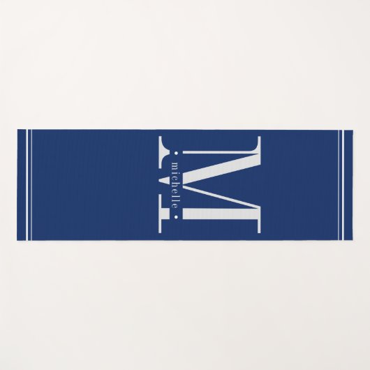 Minimale Marine Blauw & Wit Monogram Yogamat (Voorkant (horizontaal))