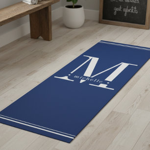 Minimale Marine Blauw & Wit Monogram Yogamat