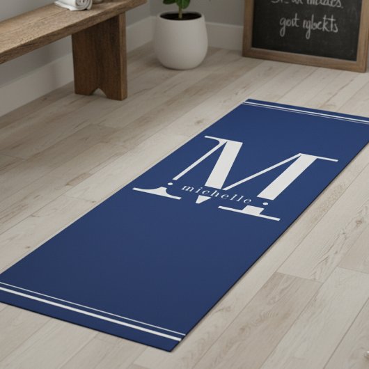 Minimale Marine Blauw & Wit Monogram Yogamat
