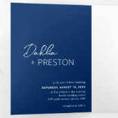 Minimale Marine Blauwe Foto Moderne bruiloft Drieluik Uitnodiging (Binnenzijde eerst)