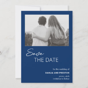 Minimale Marine Blauwe Foto Moderne bruiloft Save The Date