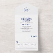 Minimale marine Blue Trendy met RSVP All In One Uitnodiging (Binnen)