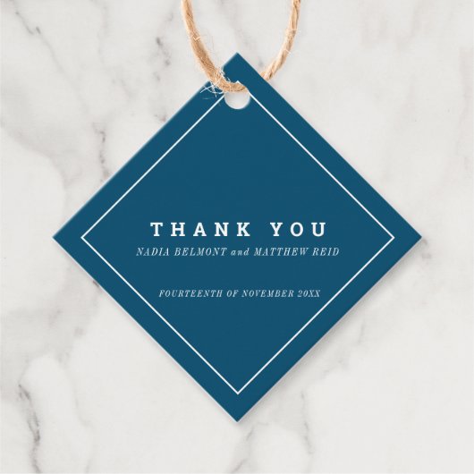 Minimale marine met witte tekst bruiloft dank u bedankjes labels (Voorkant)