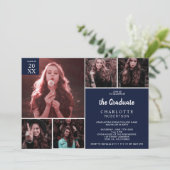 Minimale marineblauw 6 foto's collage afstuderen kaart (Staand voorkant)