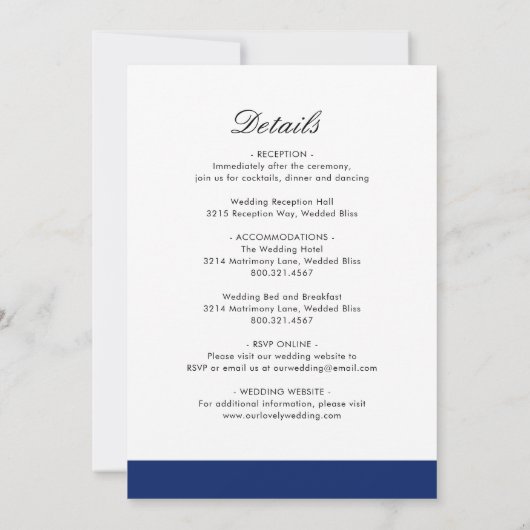 Minimale marineblauw, allemaal in één huwelijk kaart (Achterkant)