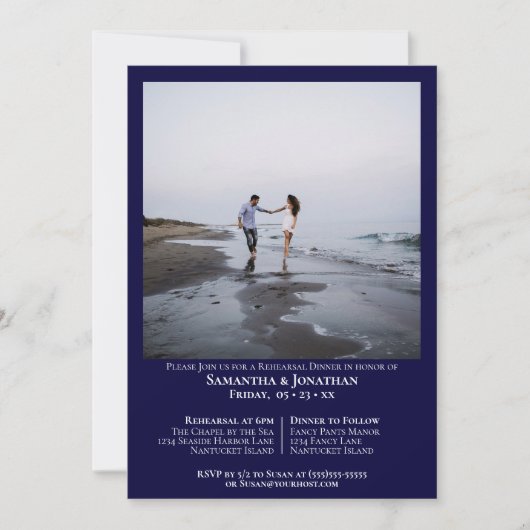 Minimale marineblauw-fotorepetitie voor bruiloft kaart (Voorkant)