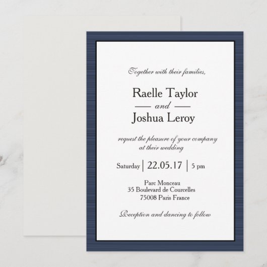 Minimale marineblauw-grijze strepen bruiloft kaart (Voorkant / Achterkant)