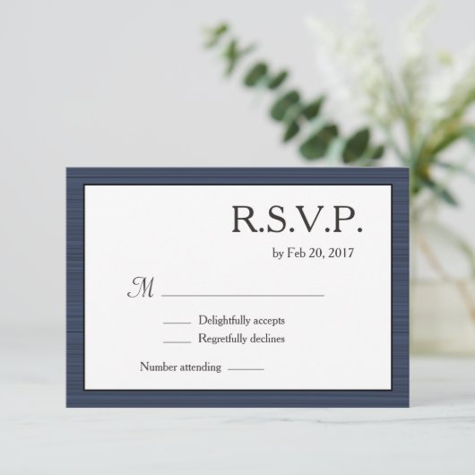 Minimale marineblauw, grijze strepjes RSVP Kaart (Staand voorkant)