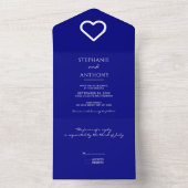 Minimale marineblauw met heart Modern Wedding All In One Uitnodiging (Binnen)
