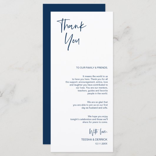 Minimale marineblauw, plaatsinstelling Hartelijk d Programmakaart (Voorkant / Achterkant)