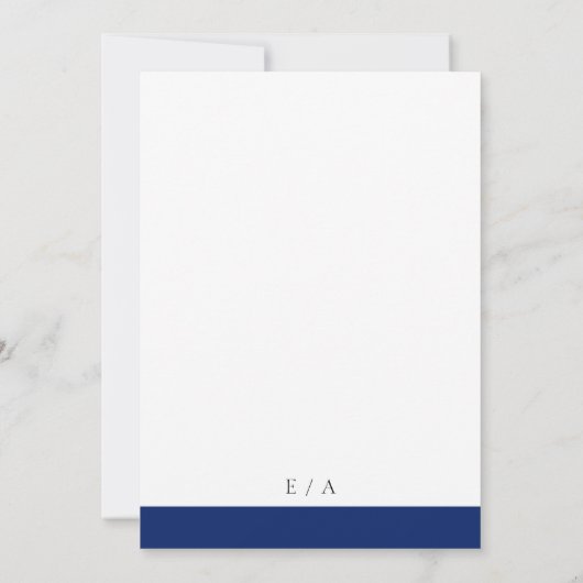 Minimale marineblauwe legant modern huwelijk kaart (Achterkant)