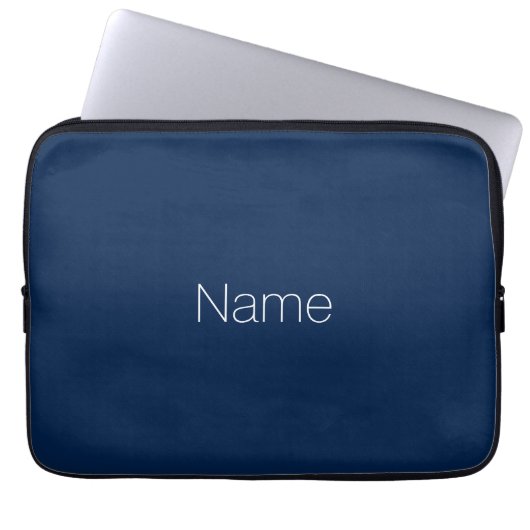 Minimale marineblauwe witte douanenaam monogram laptop sleeve (Voorkant)