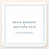 Minimale marineblauwe witte, eenvoudige bruiloft kartonnen onderzetters (Voorkant)