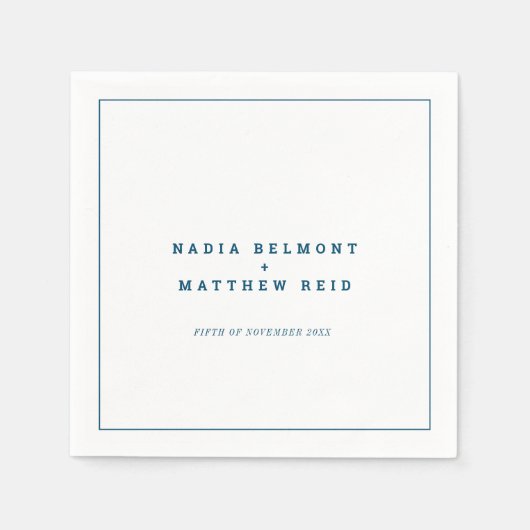 Minimale marineblauwe witte, eenvoudige bruiloft servet (Voorkant)