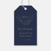 Minimale marinegoudmonogrambruiloft cadeaulabel (Voorkant)