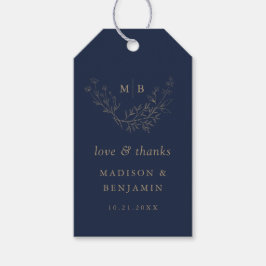 Minimale marinegoudmonogrambruiloft cadeaulabel
