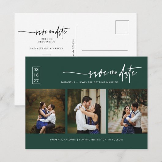 Minimale marinesonische groene QR-fotocode sparen  Briefkaart (Voorkant / Achterkant)