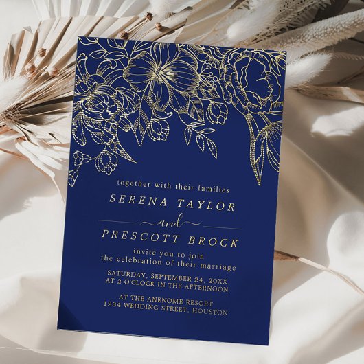 Minimale marinevliegtuigen Bouquet Wedding Real Folie Uitnodiging