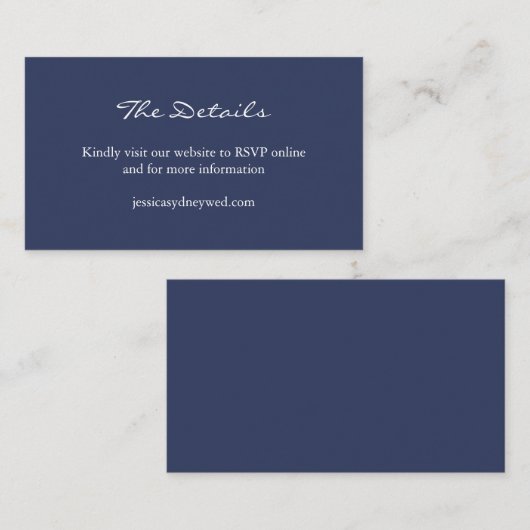Minimale marinewebsite voor blauwe bruiloften informatiekaartje (Voorkant / Achterkant)