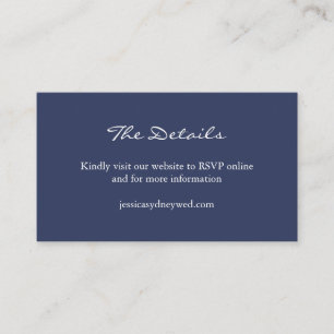 Minimale marinewebsite voor blauwe bruiloften informatiekaartje