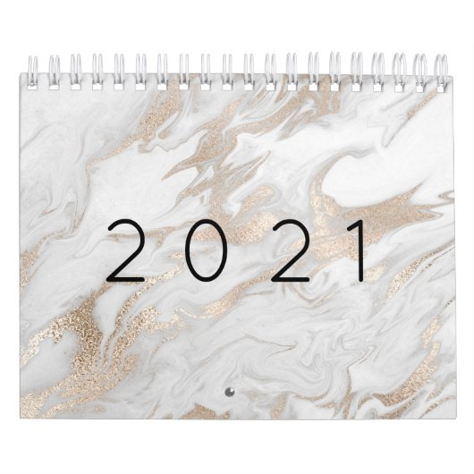 Minimale marmer White Grey Silver Roos Gold 2021 Kalender (Hoes)