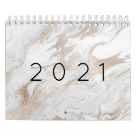 Minimale marmer White Grey Silver Roos Gold 2021 Kalender