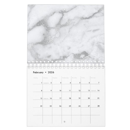 Minimale marmer White Grey Silver Roos Gold Stone Kalender (Feb 2026)