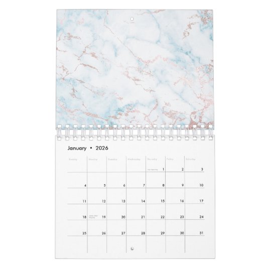 Minimale marmer White Grey Silver Roos Gold Stone Kalender (Jan 2026)