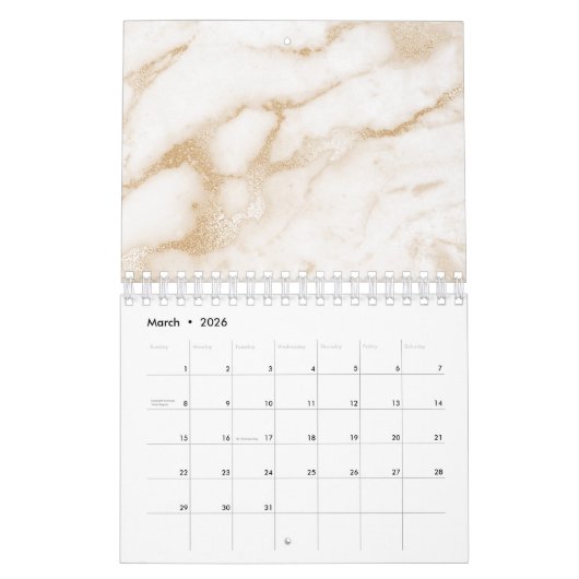 Minimale marmer White Grey Silver Roos Gold Stone Kalender (Mar 2026)