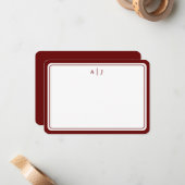 Minimale maroon Monogram Round Border Notitiekaartje (Voorkant / Achterkant in situ)