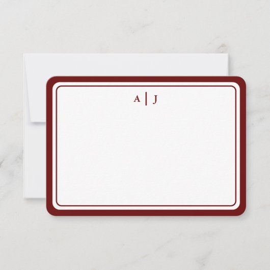 Minimale maroon Monogram Round Border Notitiekaartje (Voorkant)