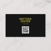 Minimale Masculine Black Yellow Custom QR-code Visitekaartje (Achterkant)