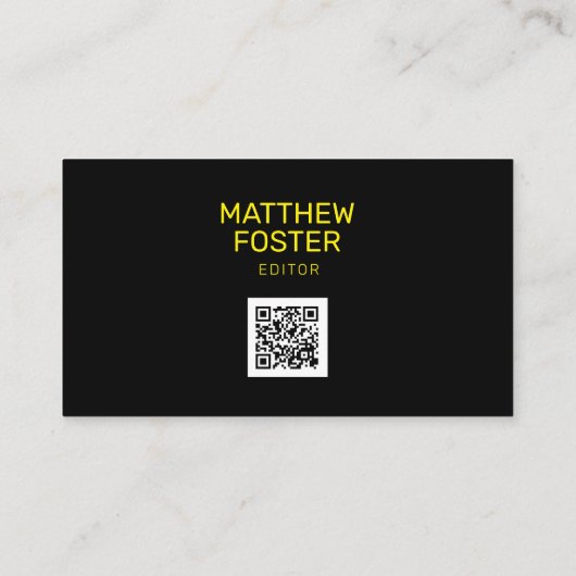 Minimale Masculine Black Yellow Custom QR-code Visitekaartje (Achterkant)