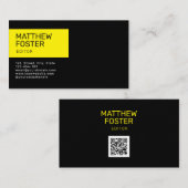 Minimale Masculine Black Yellow Custom QR-code Visitekaartje (Voorkant / Achterkant)