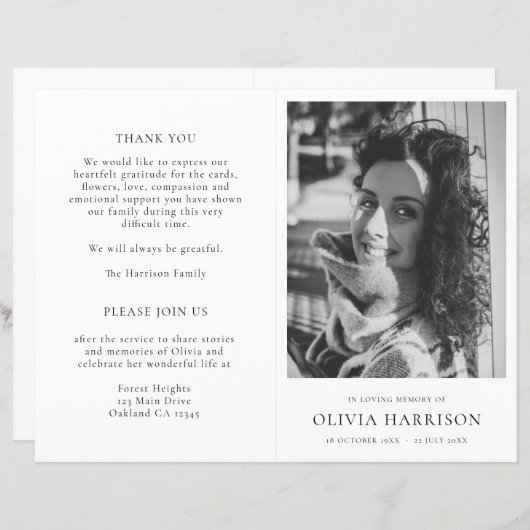 Minimale Memorial Order of Service Funeral Program (Voorkant / Achterkant)