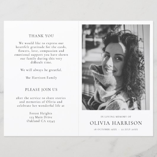 Minimale Memorial Order of Service Funeral Program (Voorkant)