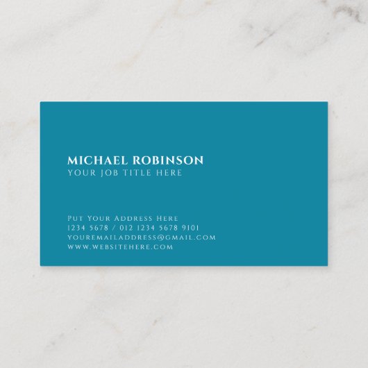 Minimale merknaam | One Syllable | Aqua Blue Visitekaartje (Achterkant)