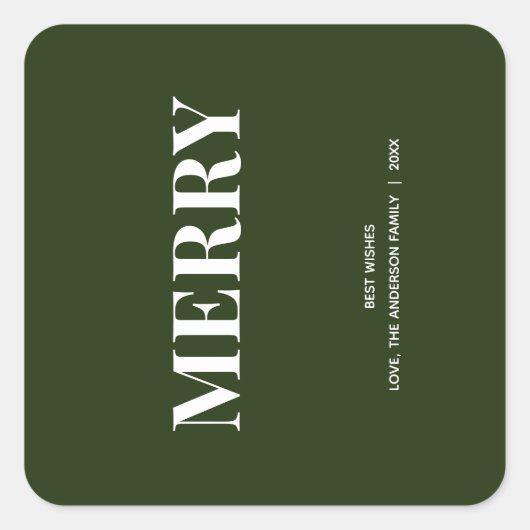 Minimale MERRY | Bosgroene Feestdagen Vierkante Sticker (Voorkant)