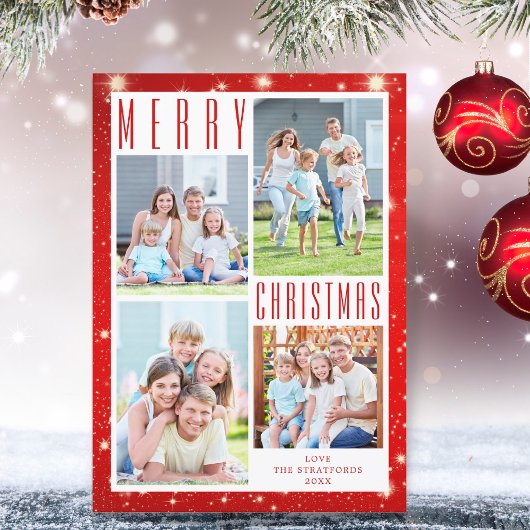 Minimale MERRY CHRISTMAS-foto Collage Red Lights H Feestdagenkaart