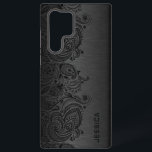 Minimale metalen goudachtergrond samsung gala galaxy hoesje<br><div class="desc">Afbeelding van een donkergrijs metalen ontwerp geborsteld aluminium met zwarte florale paisley kant.  en optioneel monogram</div>