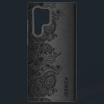 Minimale metalen goudachtergrond samsung gala samsung galaxy hoesje<br><div class="desc">Afbeelding van een donkergrijs metalen ontwerp geborsteld aluminium met zwarte florale paisley kant.  en optioneel monogram</div>