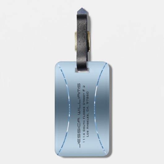 Minimale metallic blauwe achtergrond bagagelabel (Achterkant verticaal)