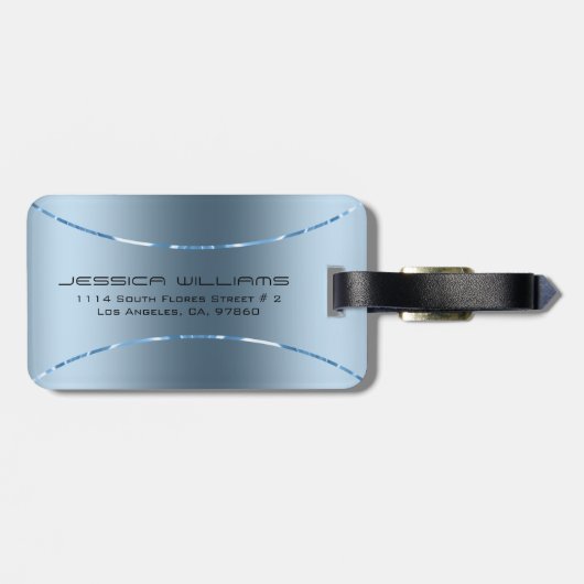Minimale metallic blauwe achtergrond bagagelabel (Achterkant horizontaal)