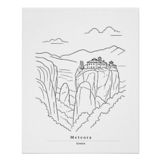 Minimale Meteora Griekenland Lijnkunst Afdruk | Kl